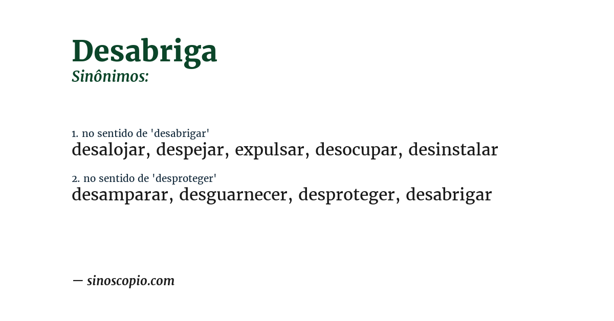 Sinônimo de desabriga