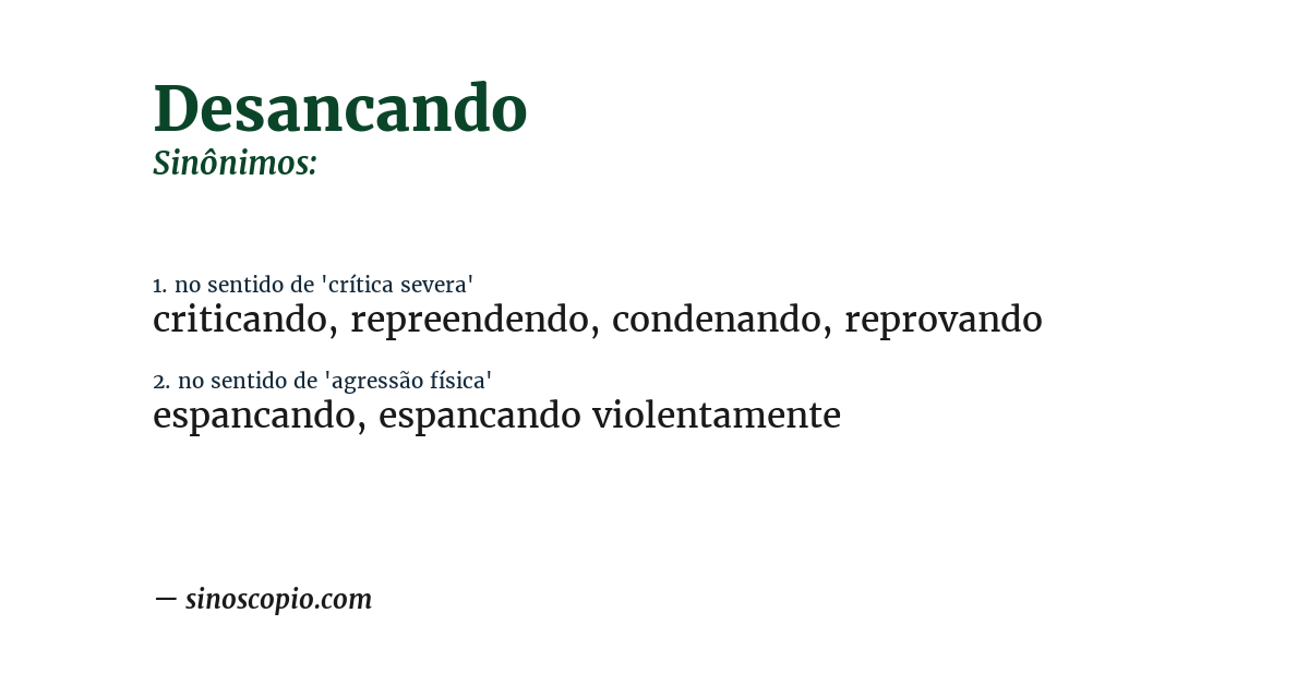 Sinônimo de desancando