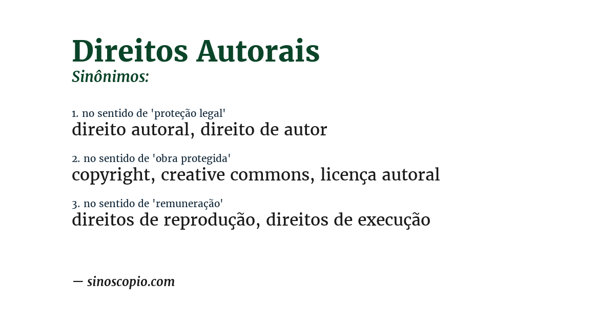 Sinônimo de direitos autorais