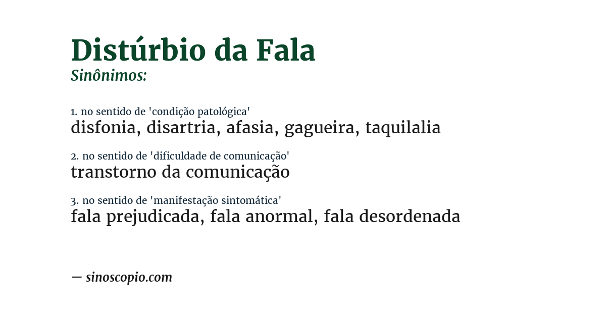 Sinônimo de distúrbio da fala