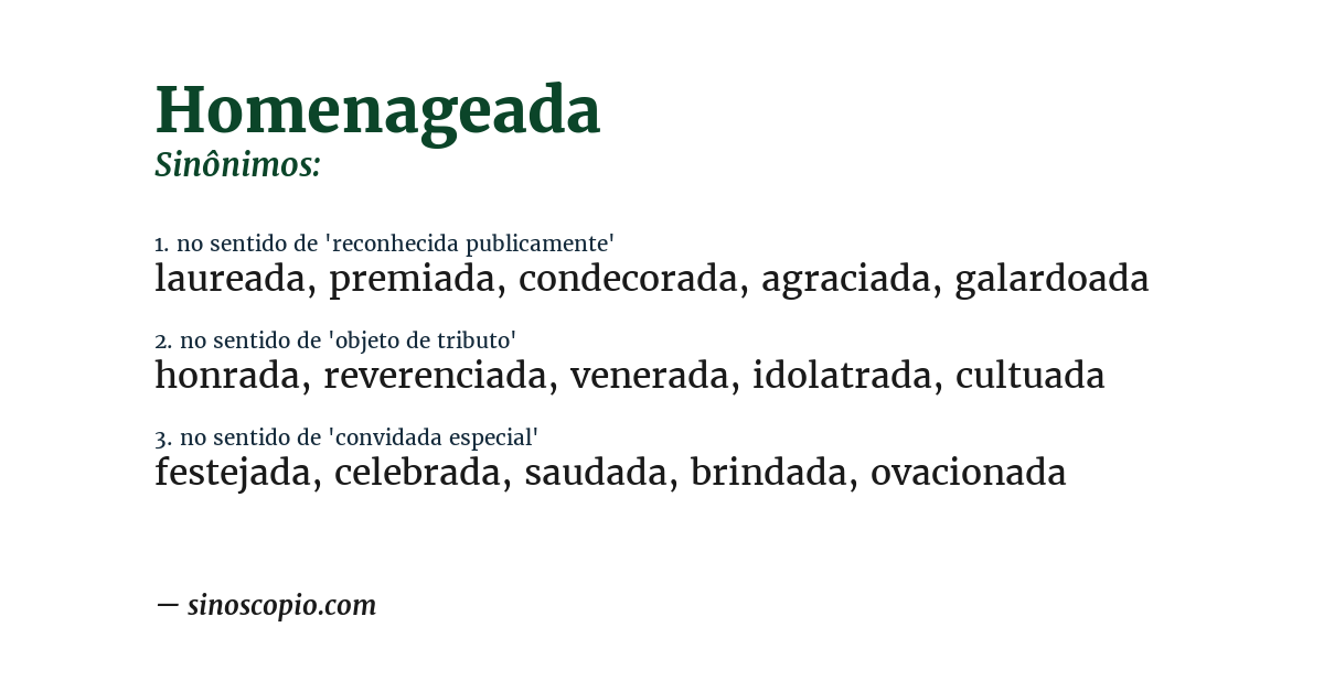Sinônimo de homenageada