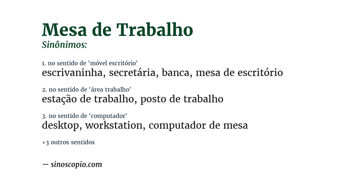 Sinônimo de mesa de trabalho