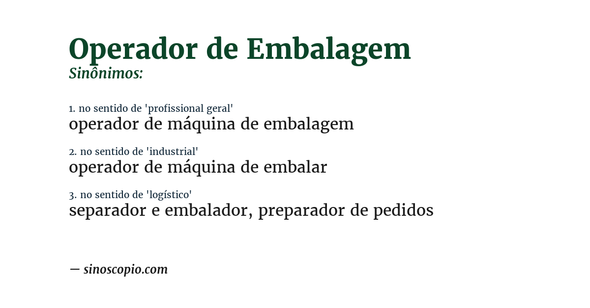 Sinônimo de operador de embalagem