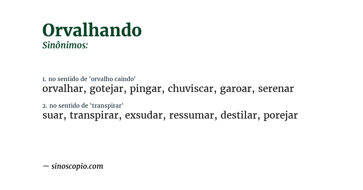 Sinônimo de orvalhando