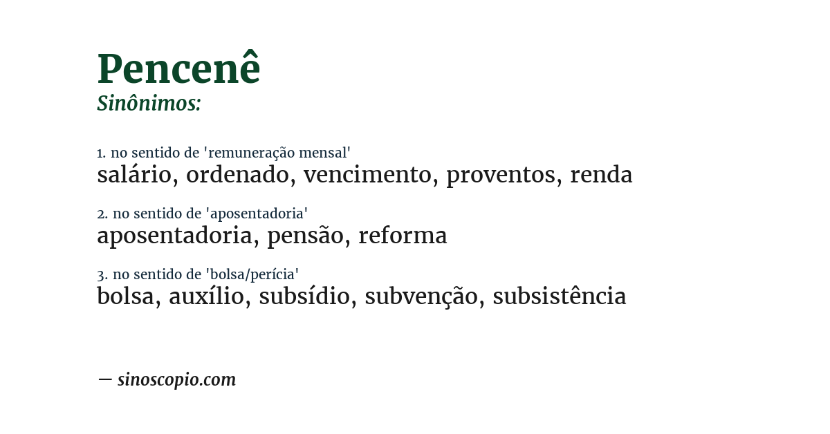Sinônimo de pencenê