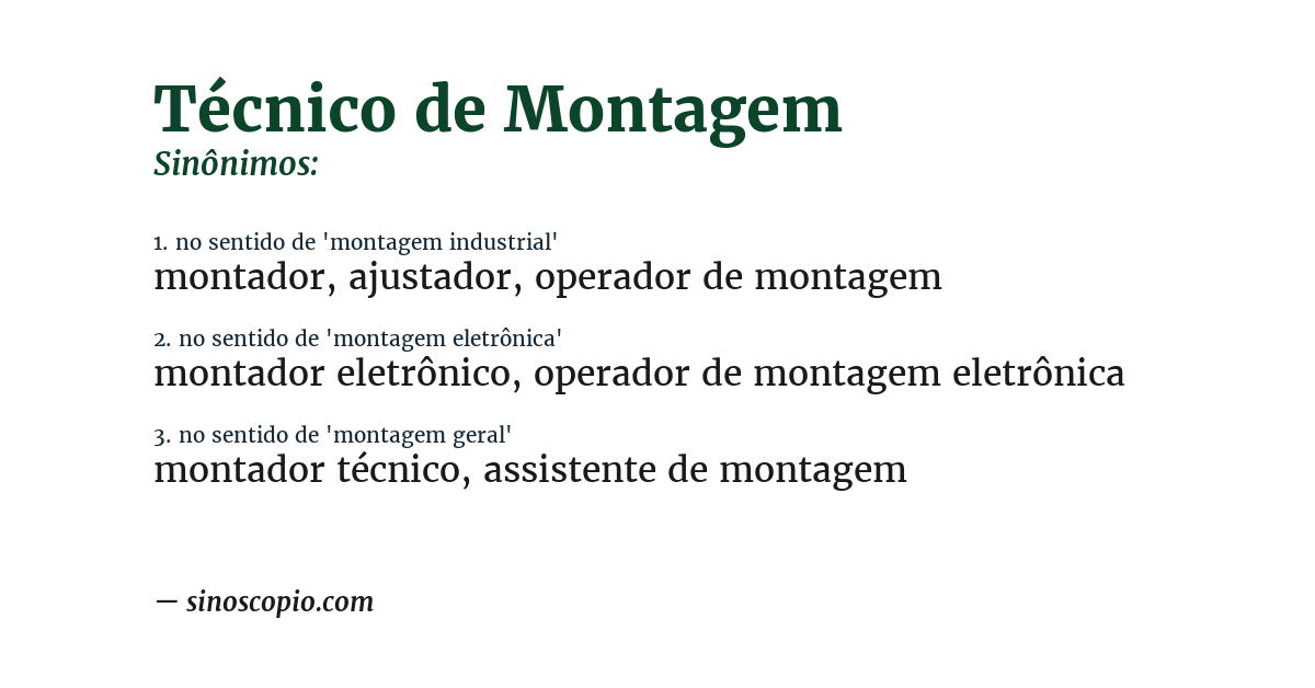 Sinônimo de técnico de montagem