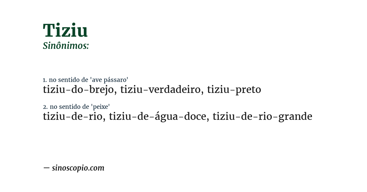 Sinônimo de tiziu