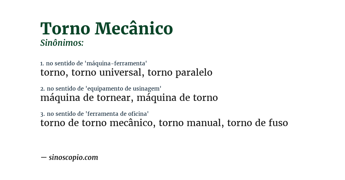 Sinônimo de torno mecânico