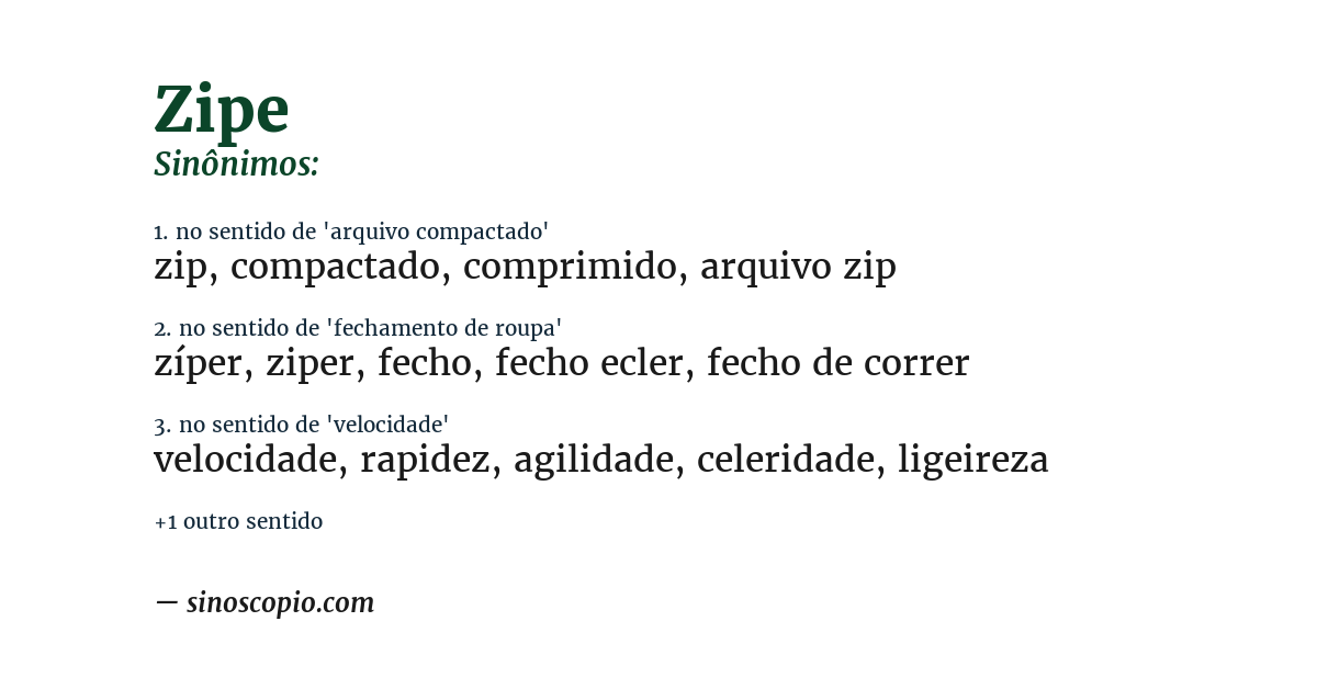 Sinônimo de zipe