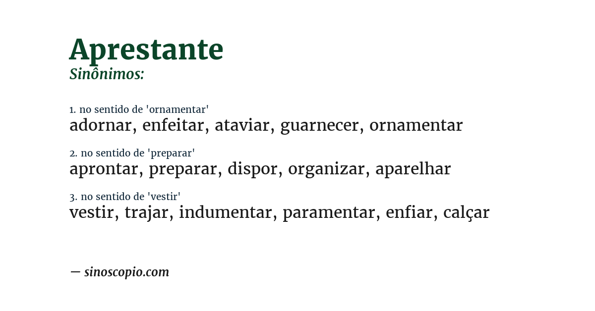 Sinônimo de aprestante