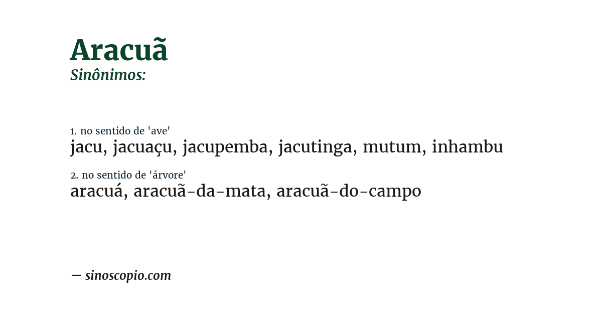 Sinônimo de aracuã