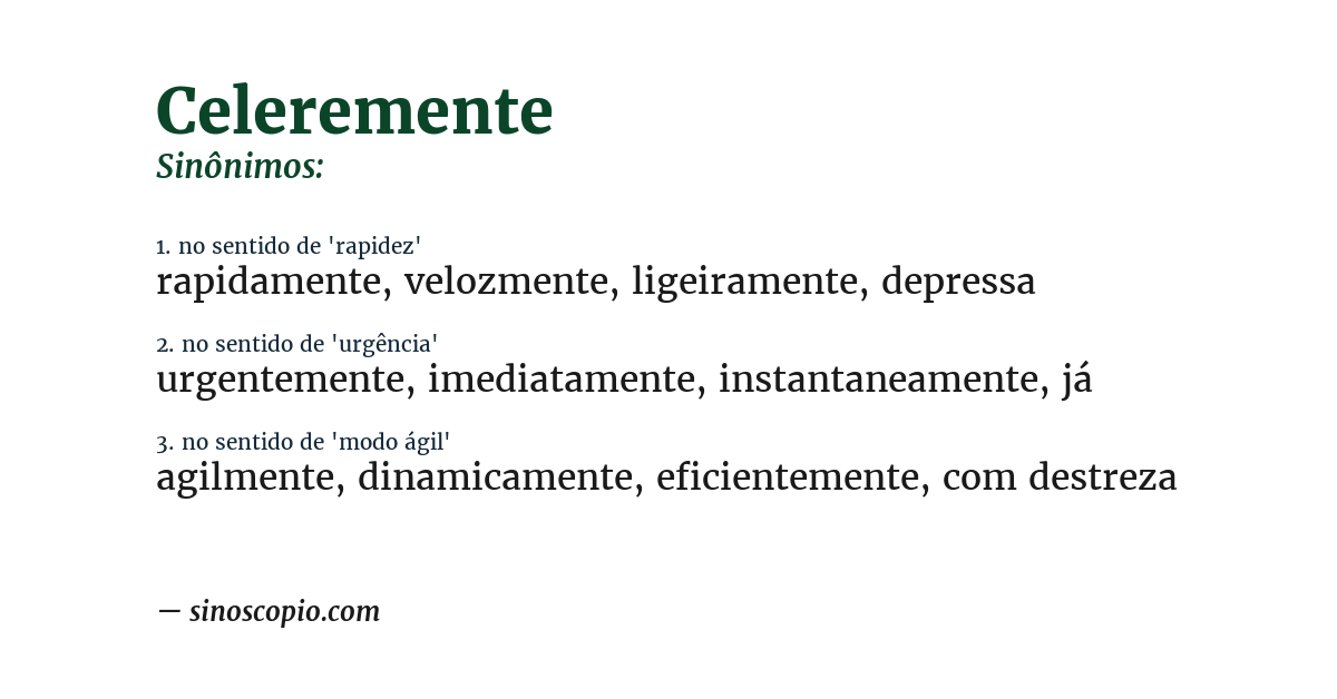 Sinônimo de celeremente