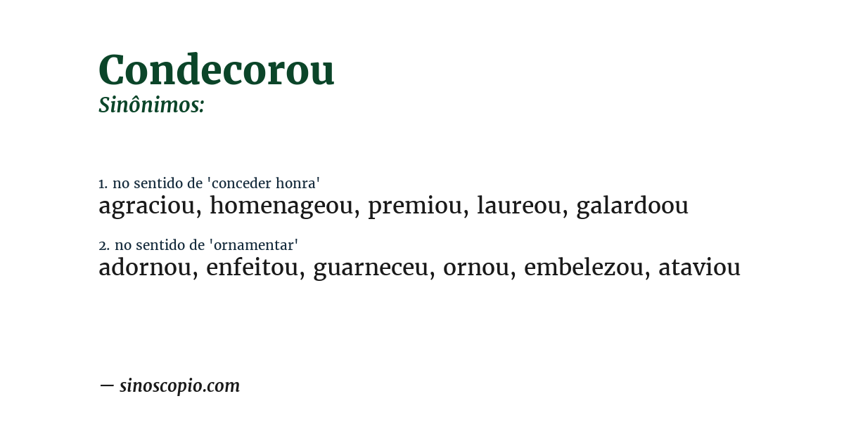 Sinônimo de condecorou