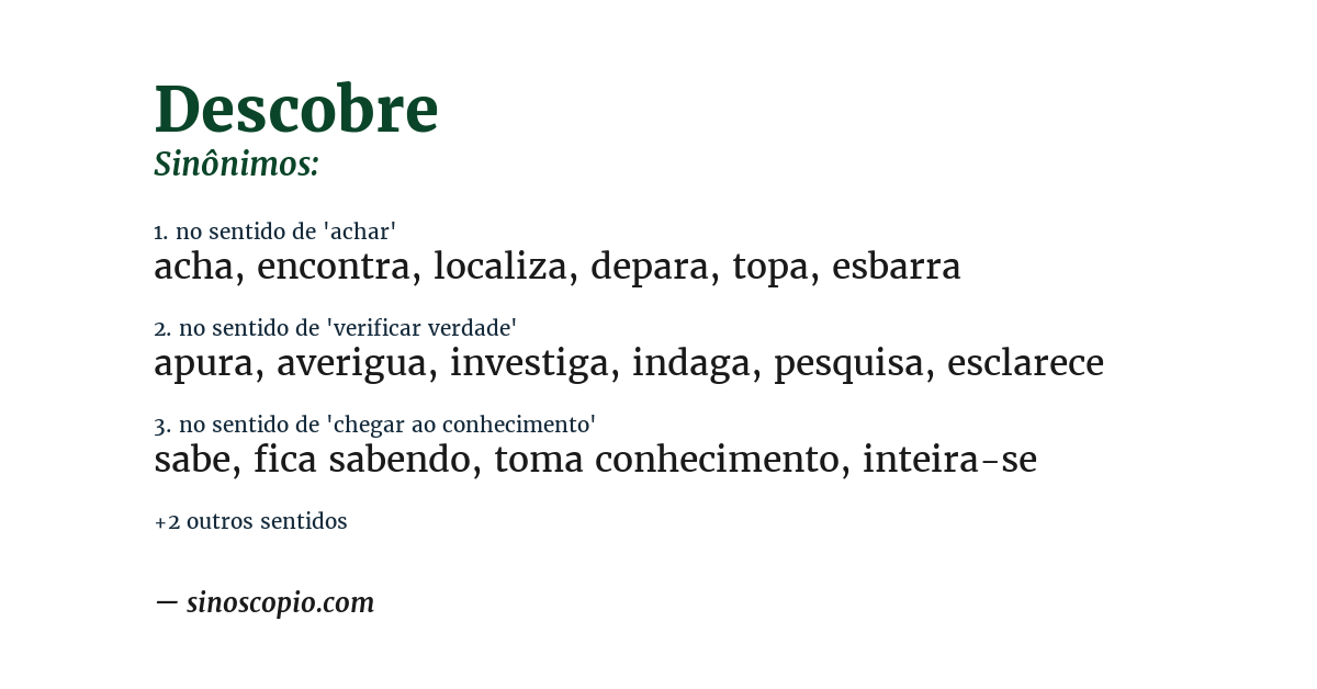 Sinônimo de descobre
