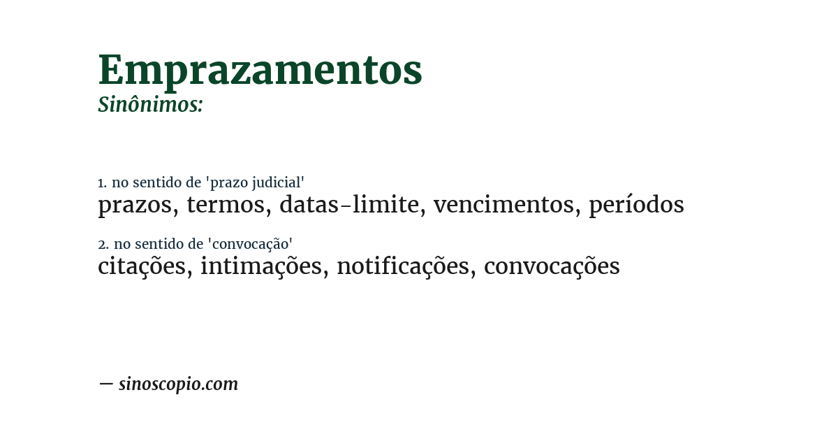 Sinônimo de emprazamentos