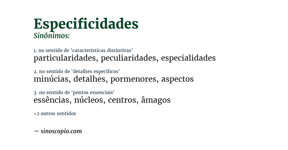 Sinônimo de especificidades