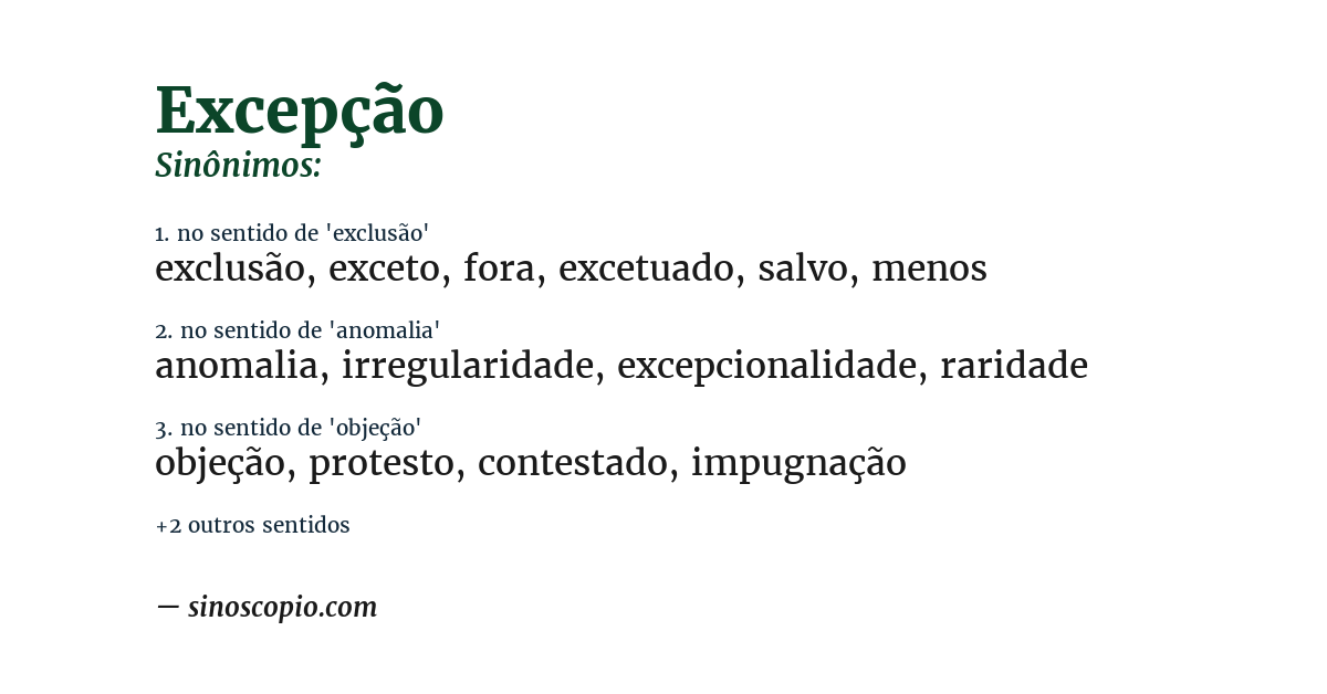 Sinônimo de excepção