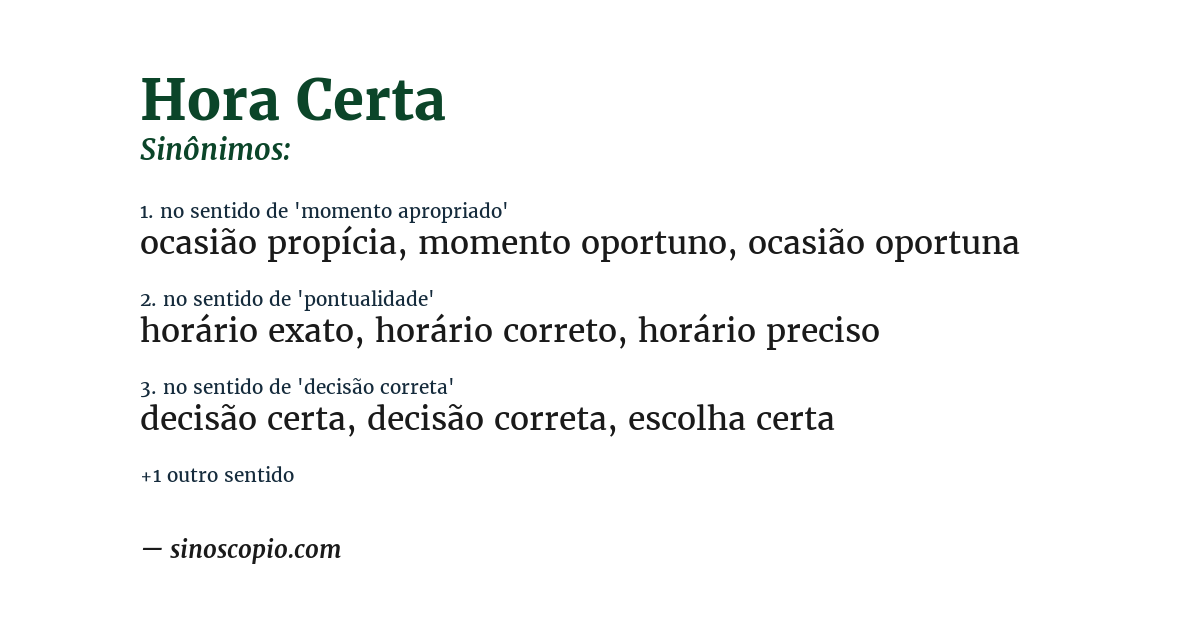 Sinônimo de hora certa