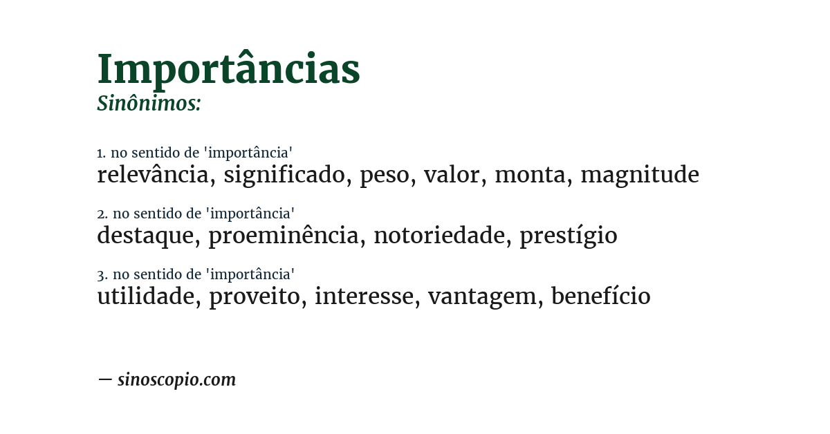 Sinônimo de importâncias