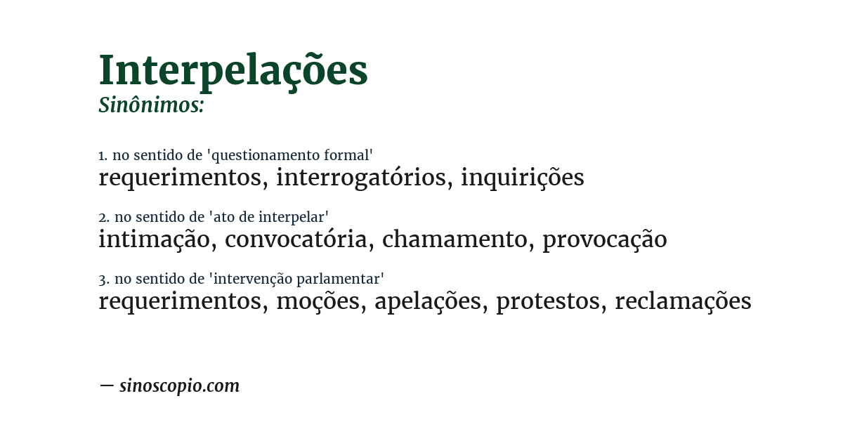Sinônimo de interpelações