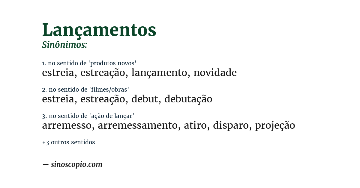 Sinônimo de lançamentos