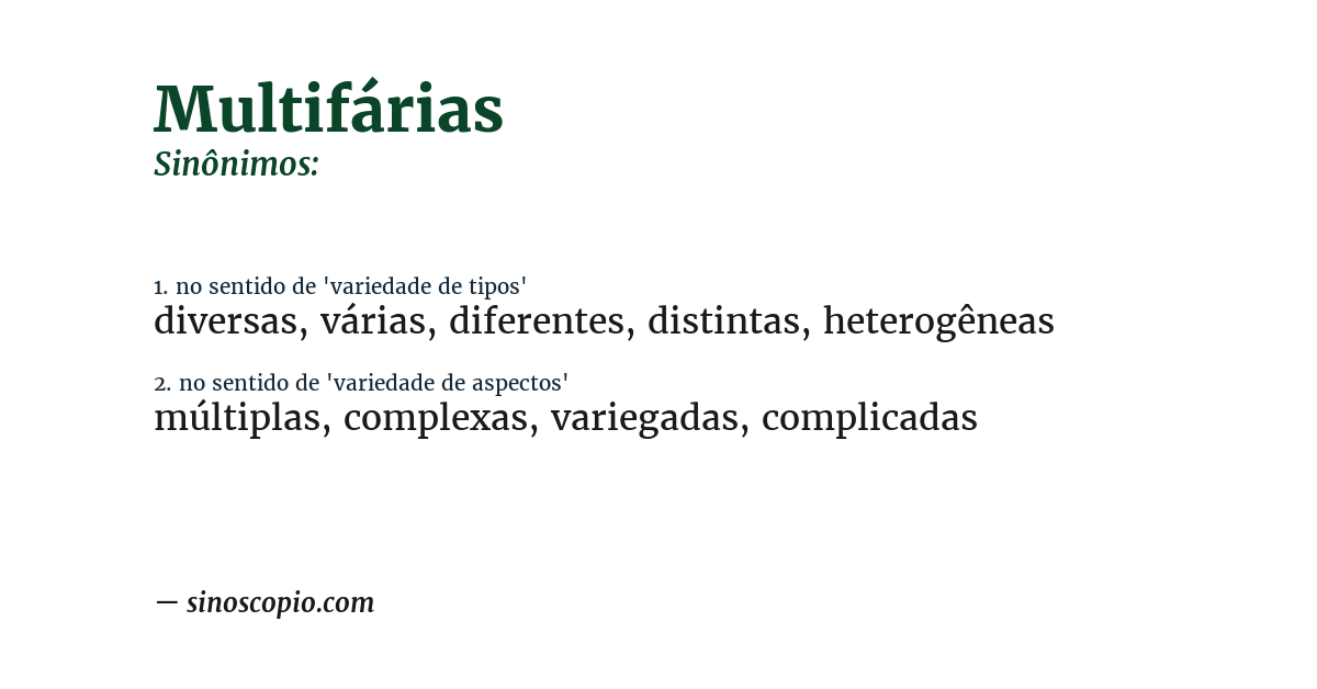 Sinônimo de multifárias