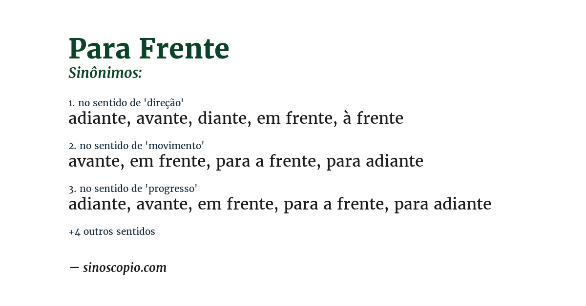 Sinônimo de para frente
