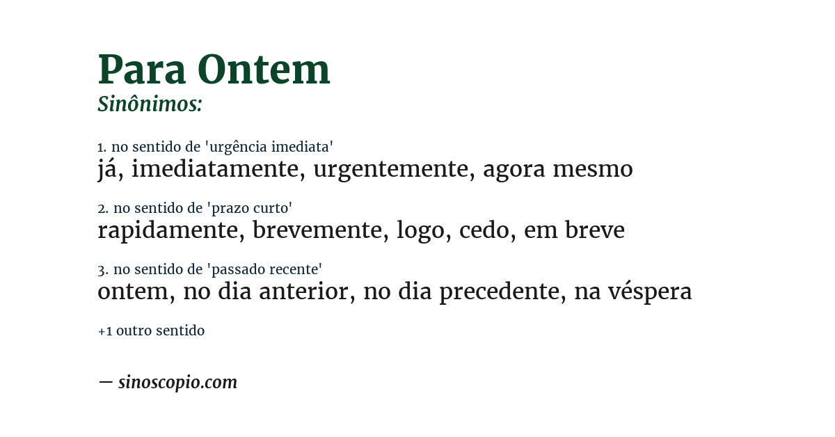 Sinônimo de para ontem