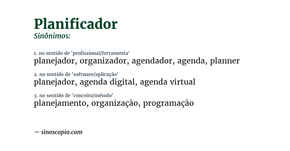 Sinônimo de planificador
