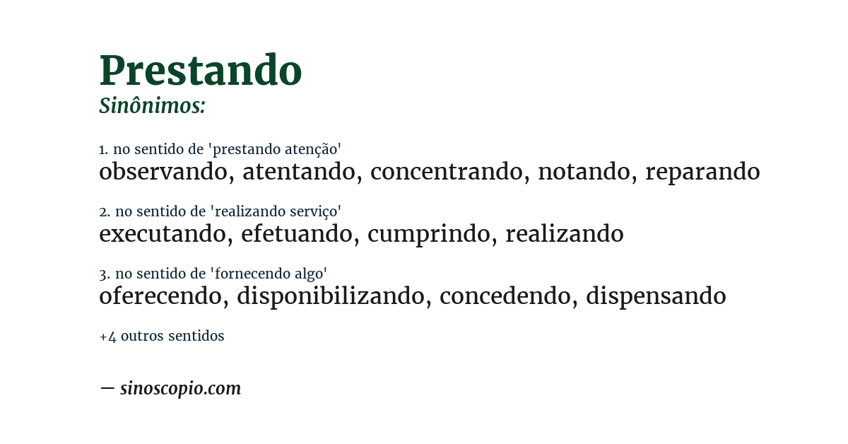 Sinônimo de prestando