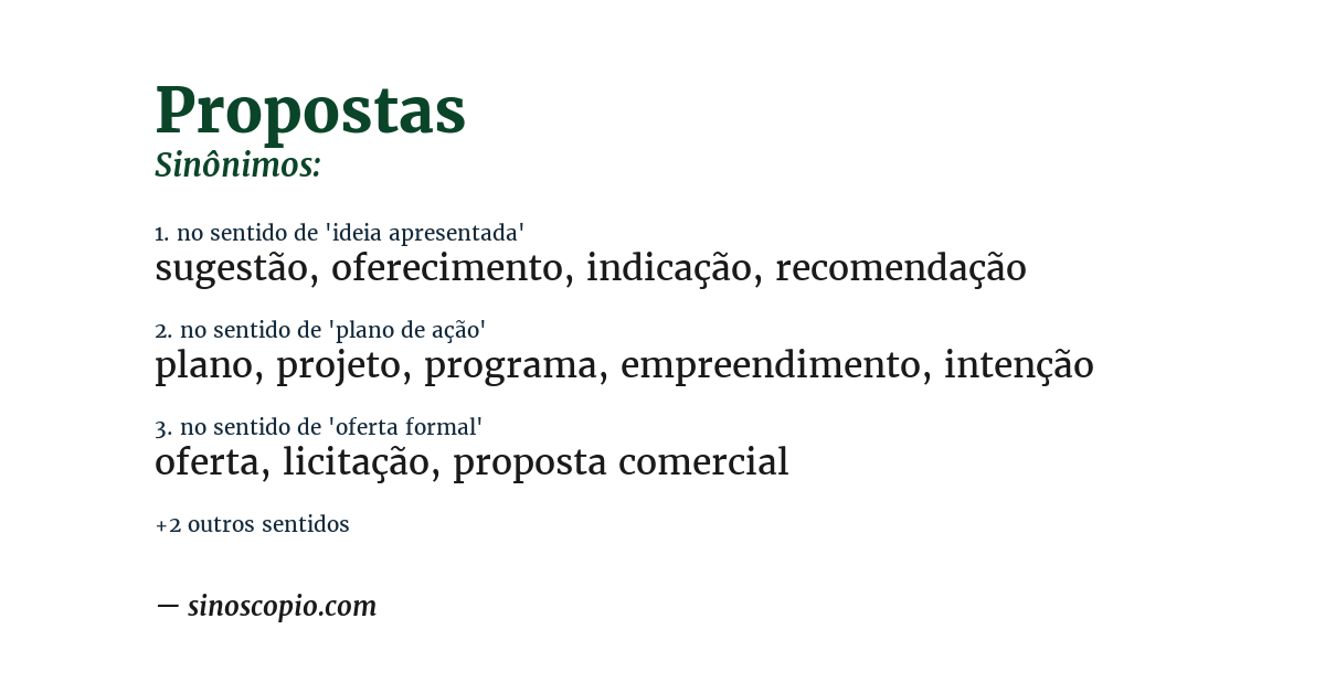 Sinônimo de propostas