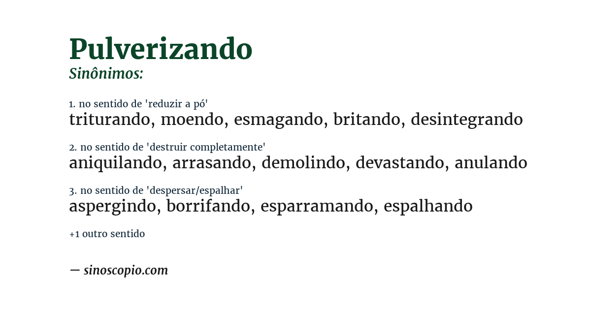 Sinônimo de pulverizando