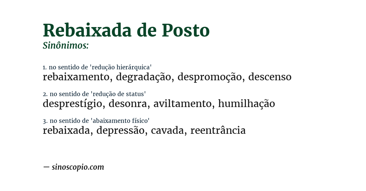 Sinônimo de rebaixada de posto
