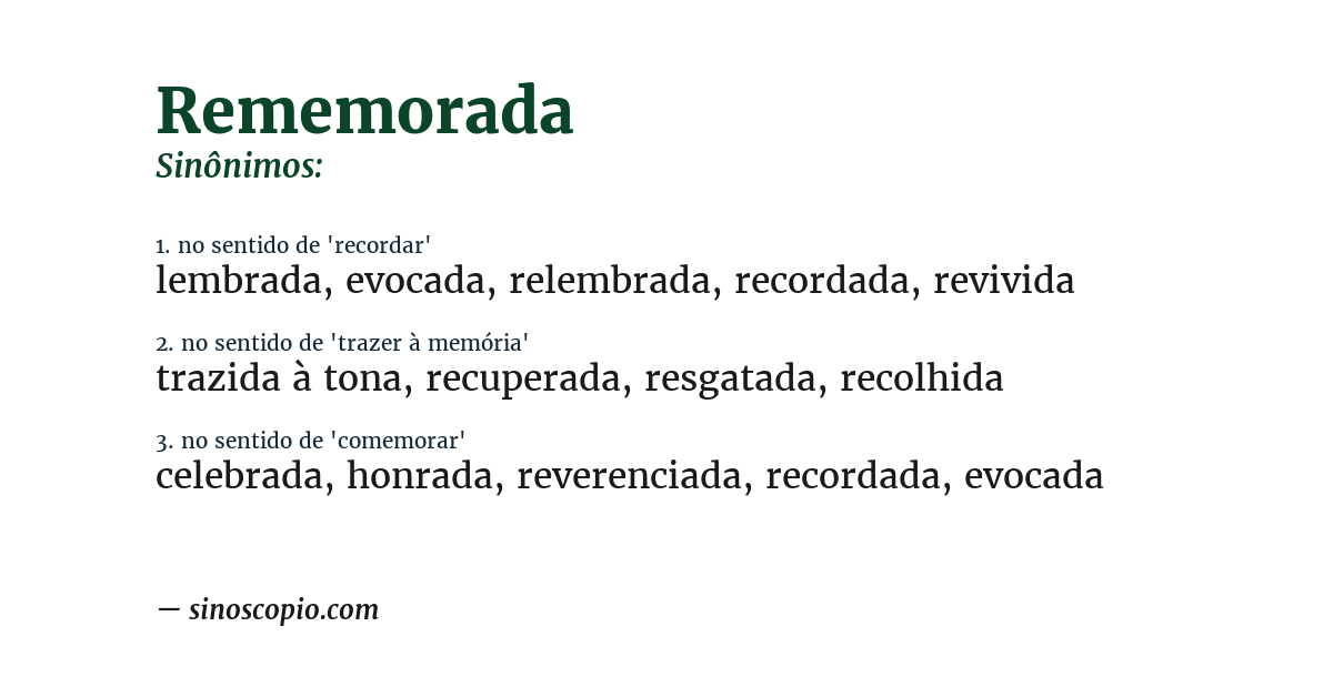 Sinônimo de rememorada