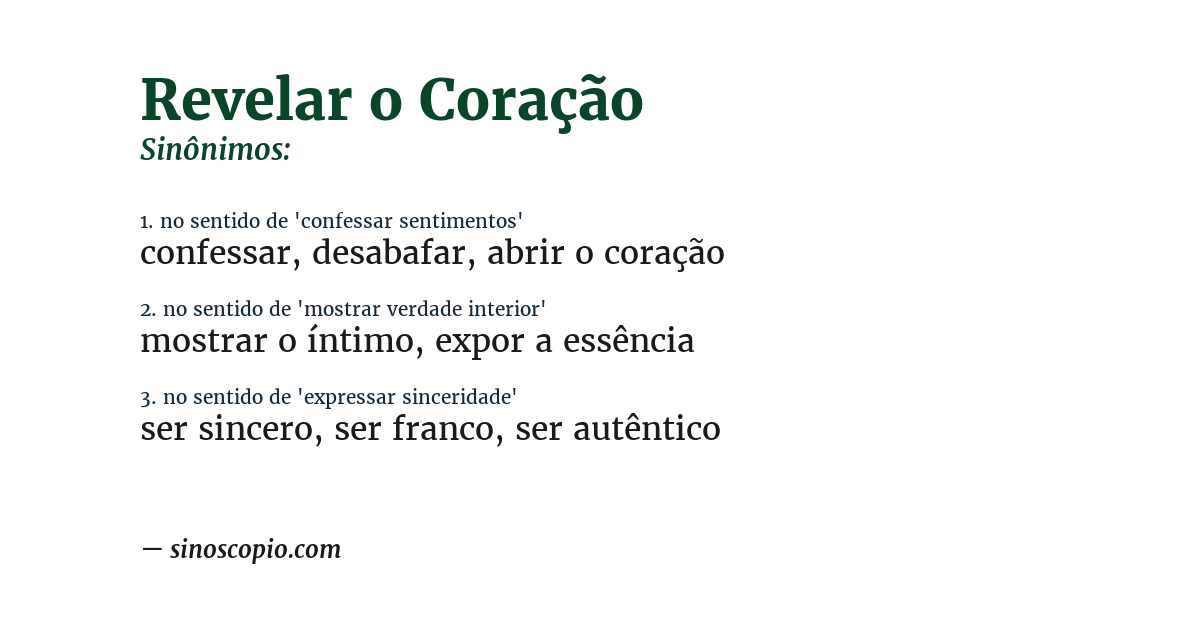 Sinônimo de revelar o coração