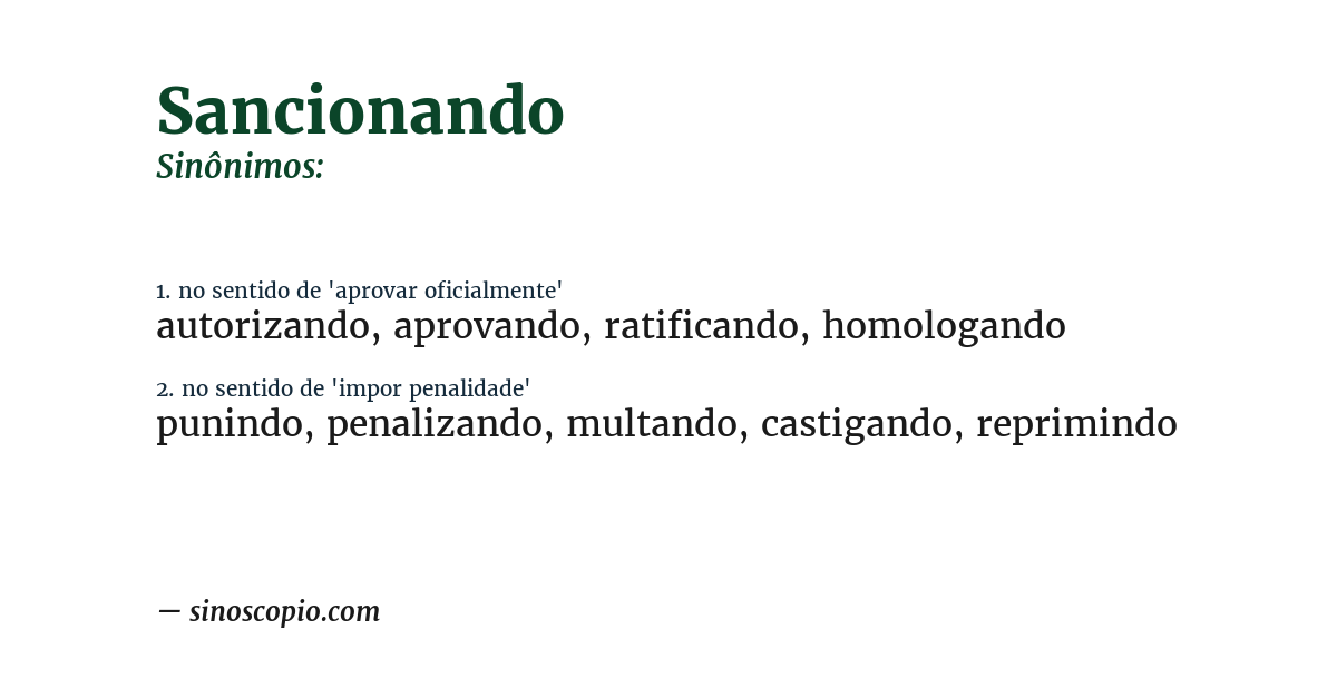 Sinônimo de sancionando