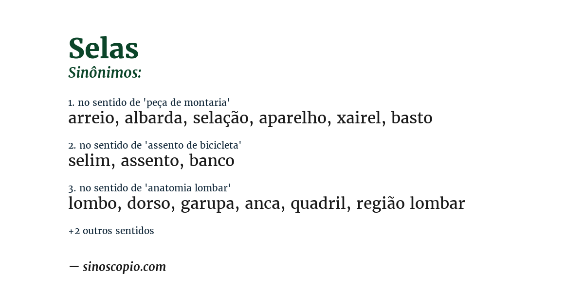 Sinônimo de selas