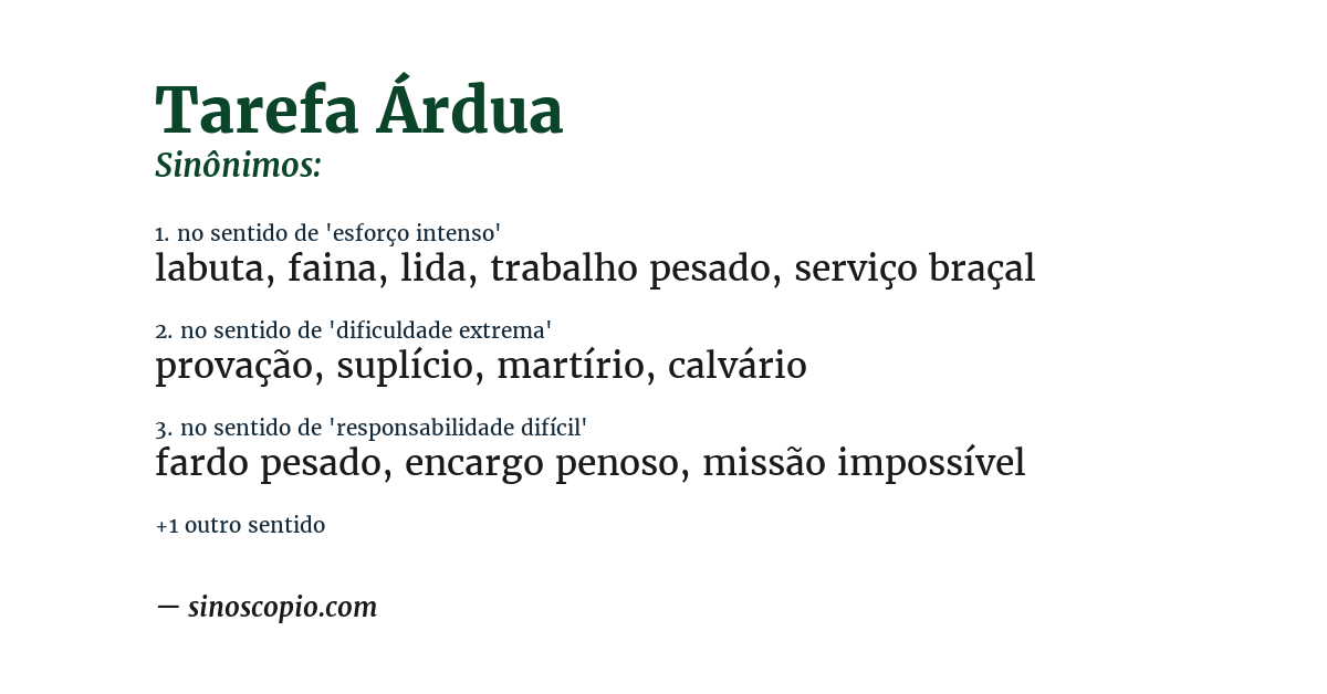 Sinônimo de tarefa árdua