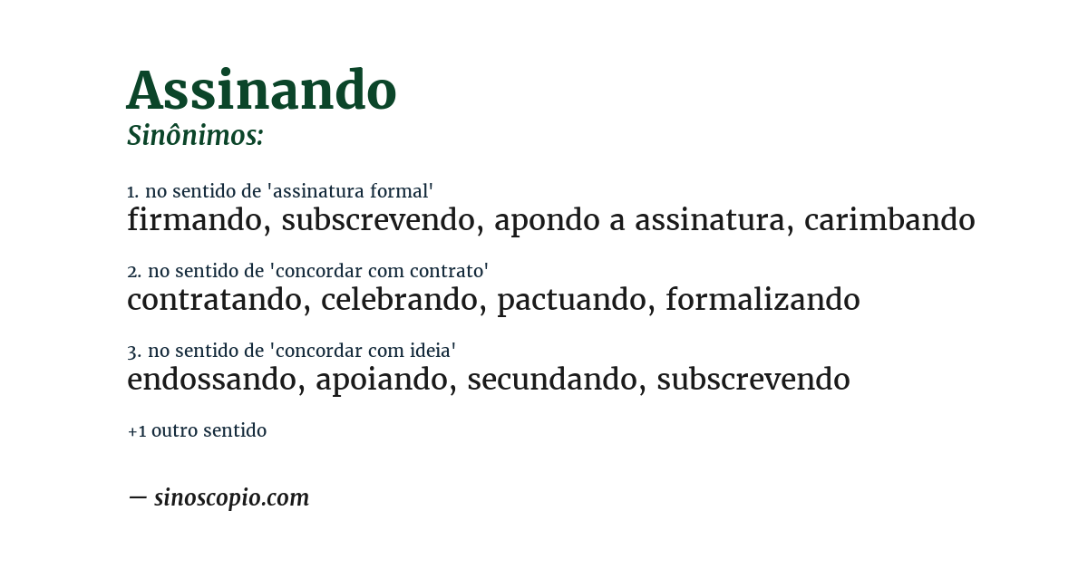 Sinônimo de assinando
