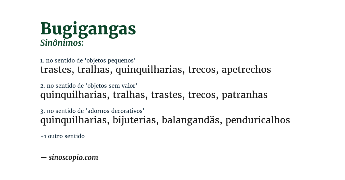 Sinônimo de bugigangas
