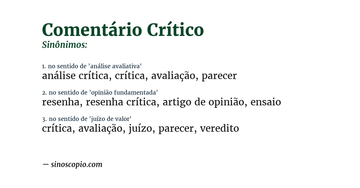 Sinônimo de comentário crítico