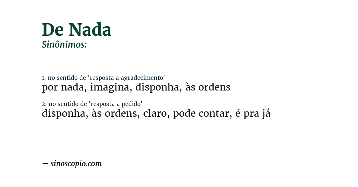 Sinônimo de de nada