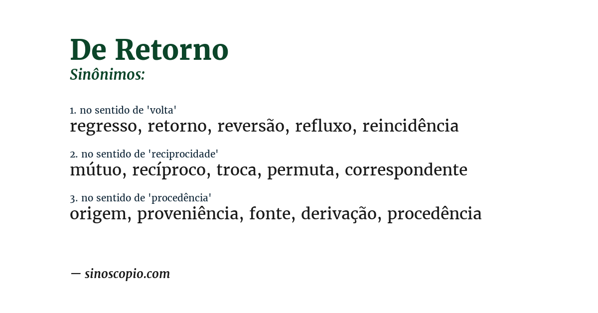 Sinônimo de de retorno
