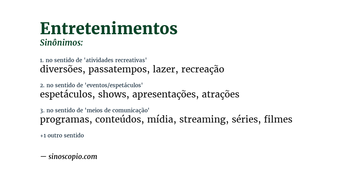 Sinônimo de entretenimentos