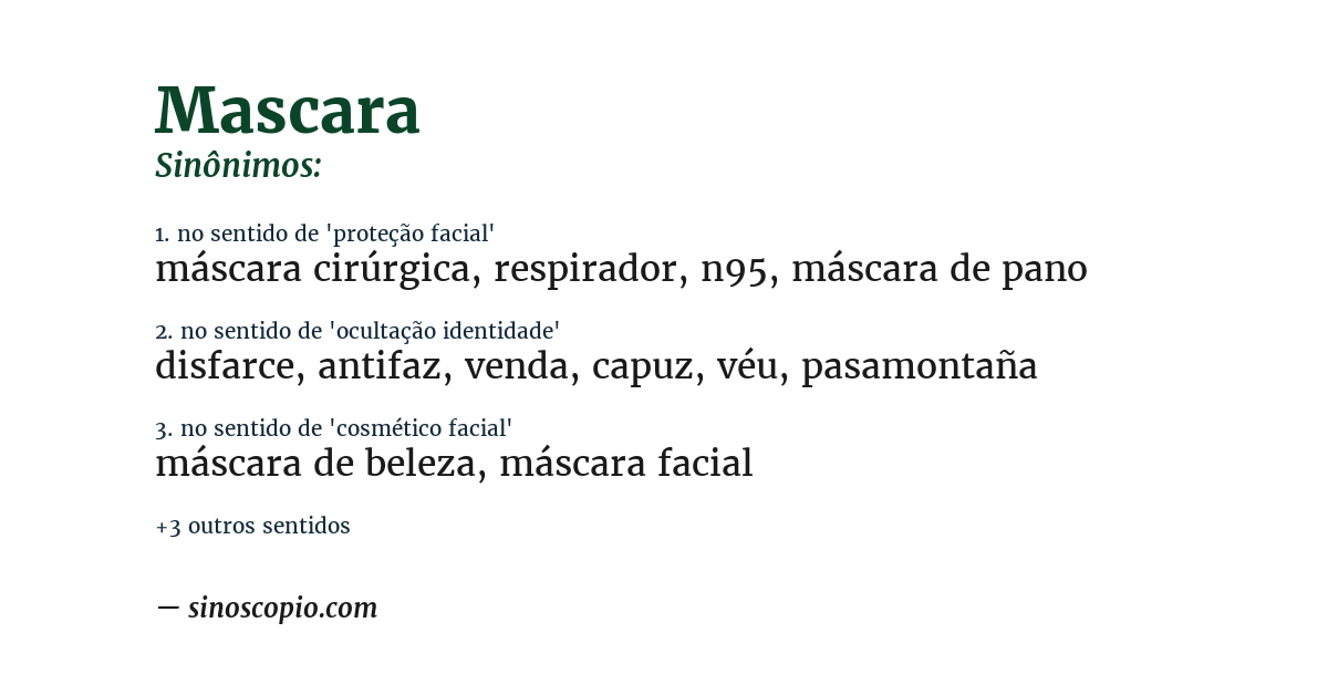 Sinônimo de mascara
