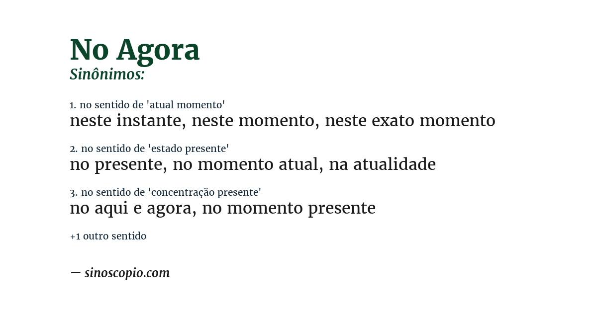 Sinônimo de no agora