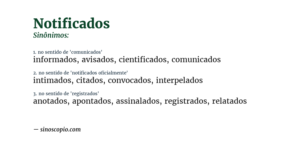 Sinônimo de notificados