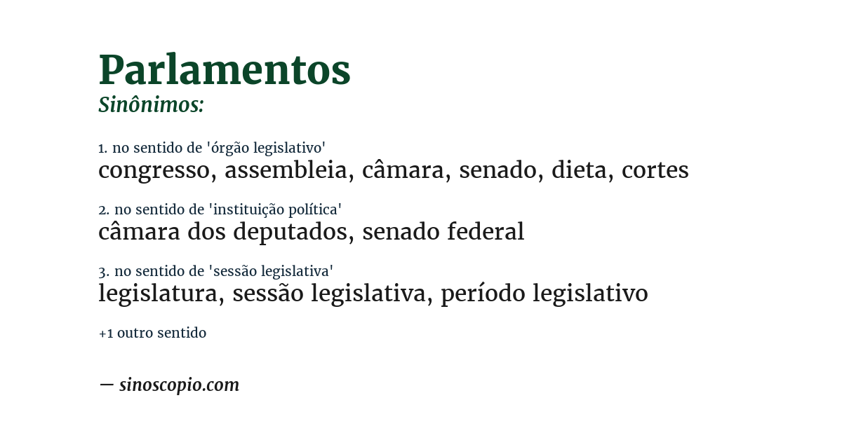 Sinônimo de parlamentos