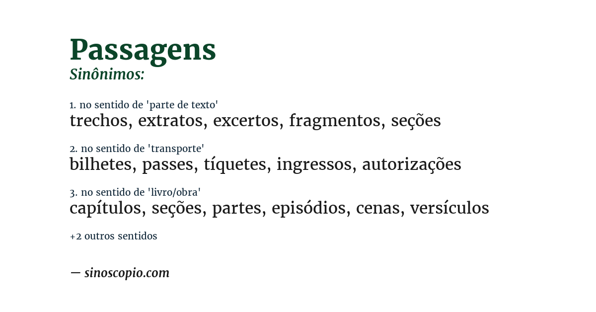 Sinônimo de passagens