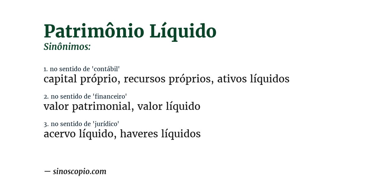 Sinônimo de patrimônio líquido